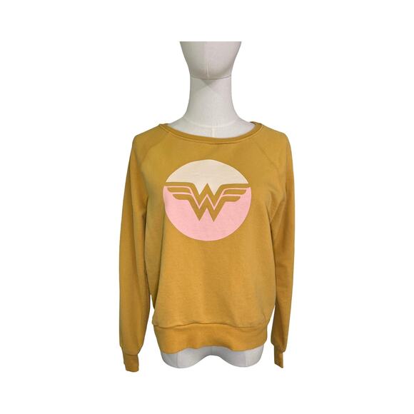 Junk Food Wonder Woman Graphic Sweatshirt M Mustard Yellow Pullover - Picture 1 of 7